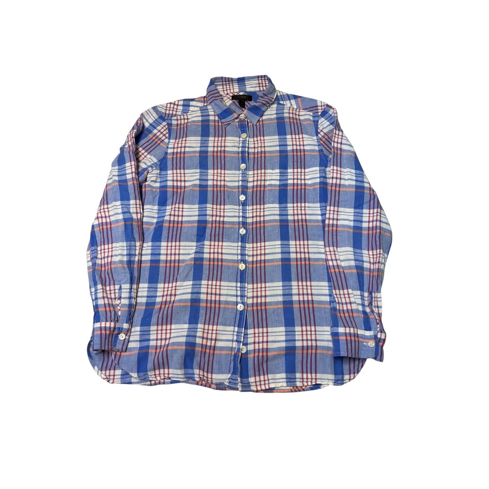 J.Crew Womens Blue Plaid Cotton Button Down Shirt Size 8 Long Sleeve Classic